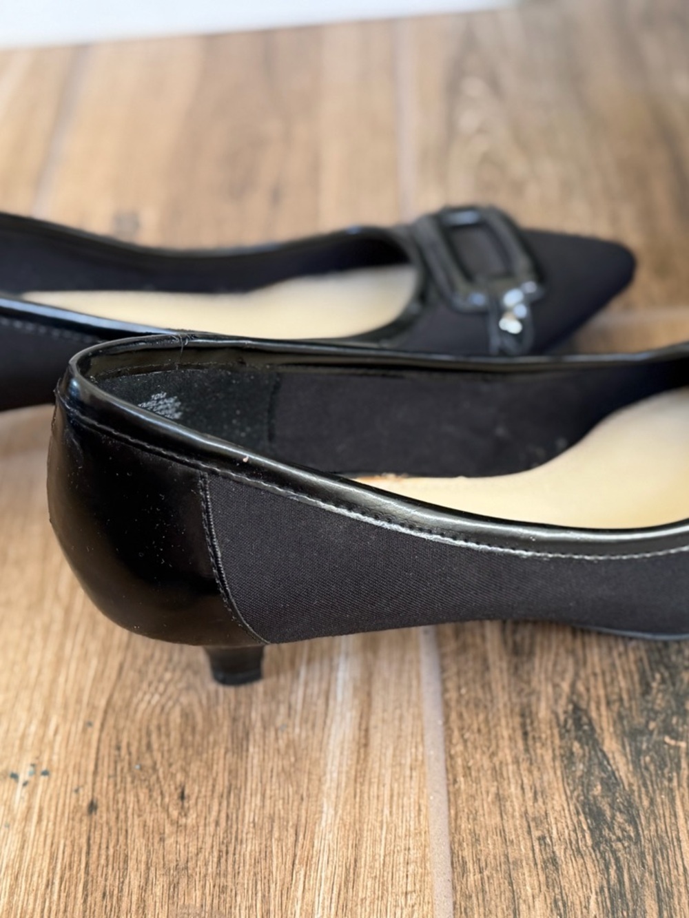 Anne Klein Black Pointed Toe Flats with Buckle Accent - Picture 5 of 8